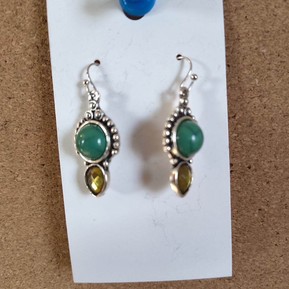 Handmade Faux Turquoise and Yellow CZ Earrings
